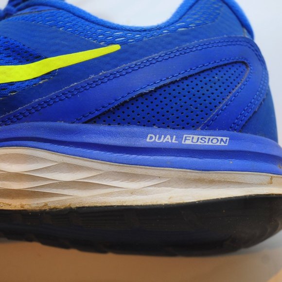 Men's Nike Dual Fusion Run 3 Sneaker Shoe Size 9 Cobalt Blue & Lime Green - Picture 2 of 11
